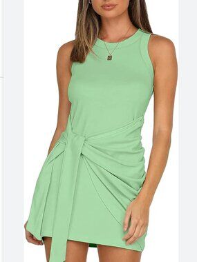 Liyo Hoon Mint Green Bodycon Tank Wrap Around Tie Dress with Ruched Sides